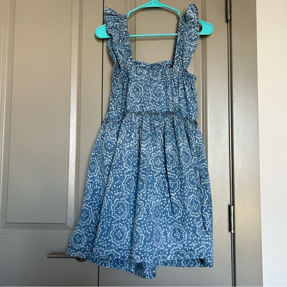 Madewell Small Marnay Flutter Sleeve Square Neck Easy Mini Dress in Blue & White - Picture 2 of 5